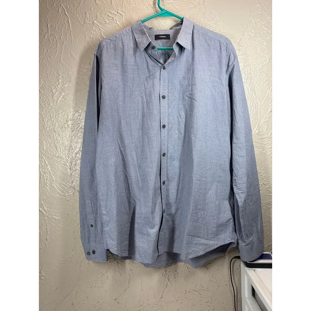 THEORY Zack Gray Check‎ 100% Cotton Long Sleeve Casual Shirt Mens Size XL